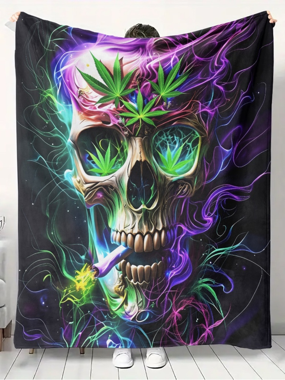NWT Neon Skull Graphic Velveteen Throw Blanket 50x60 Soft Plush Cozy